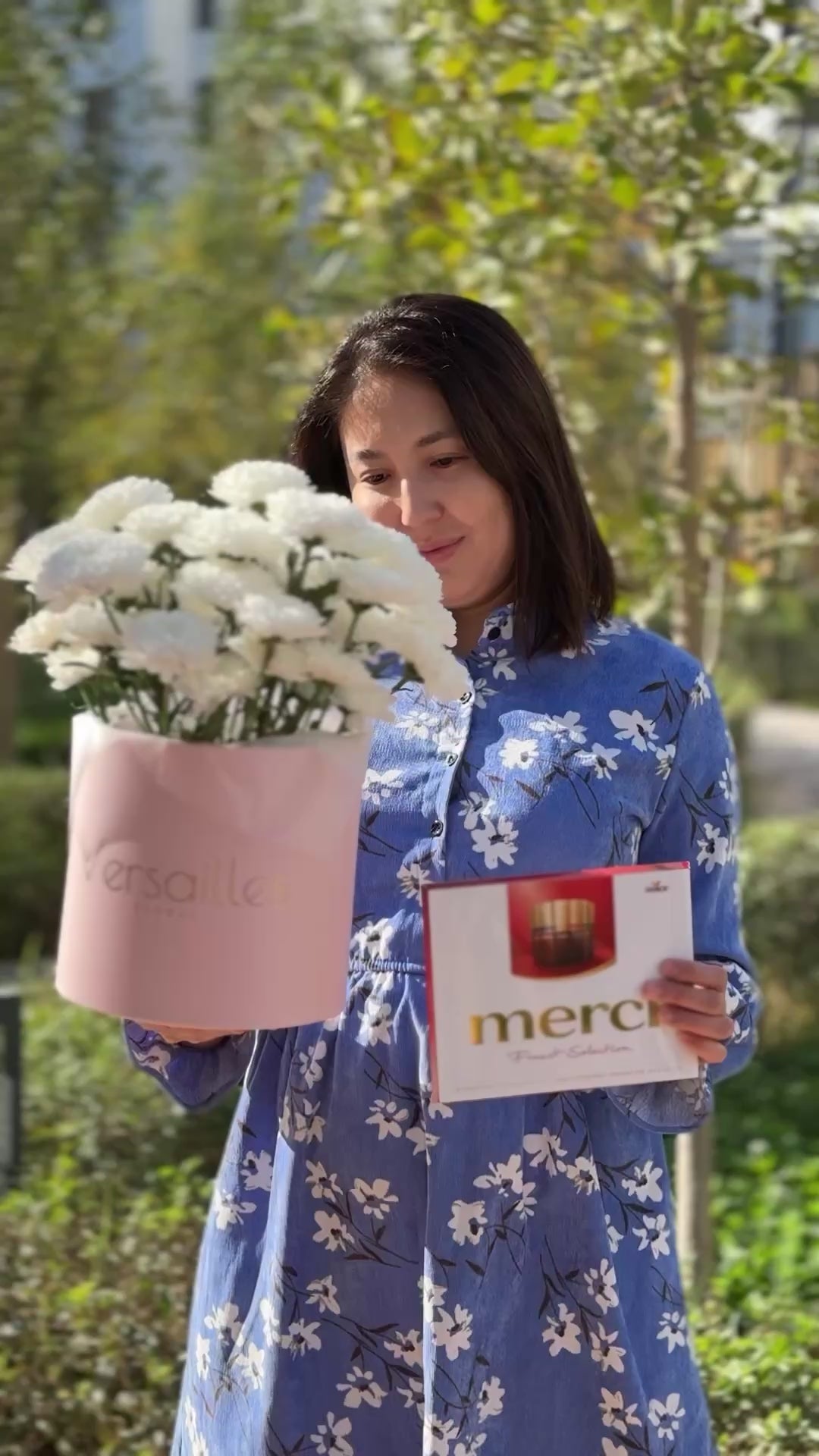 White Chrysanthemum Flower Box with Chocolate